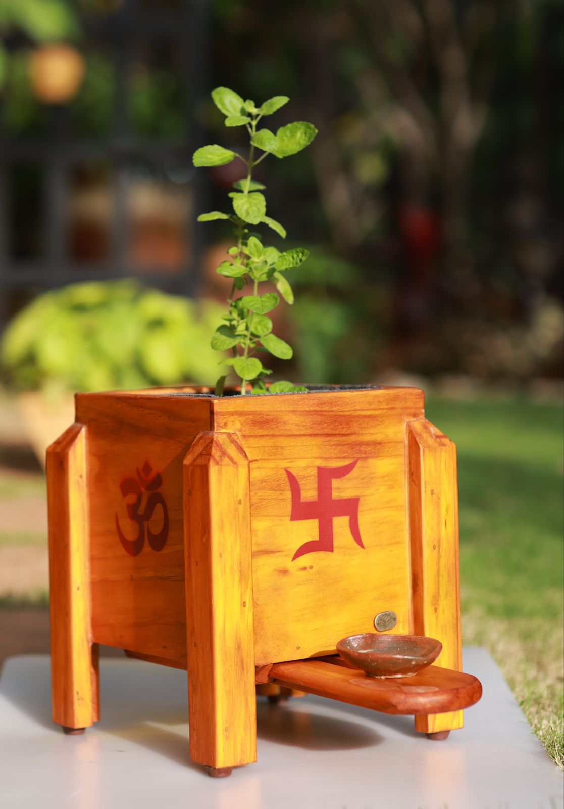 tulasi plant pot Tulsi Planter Small Vrindavan with Diya Tray